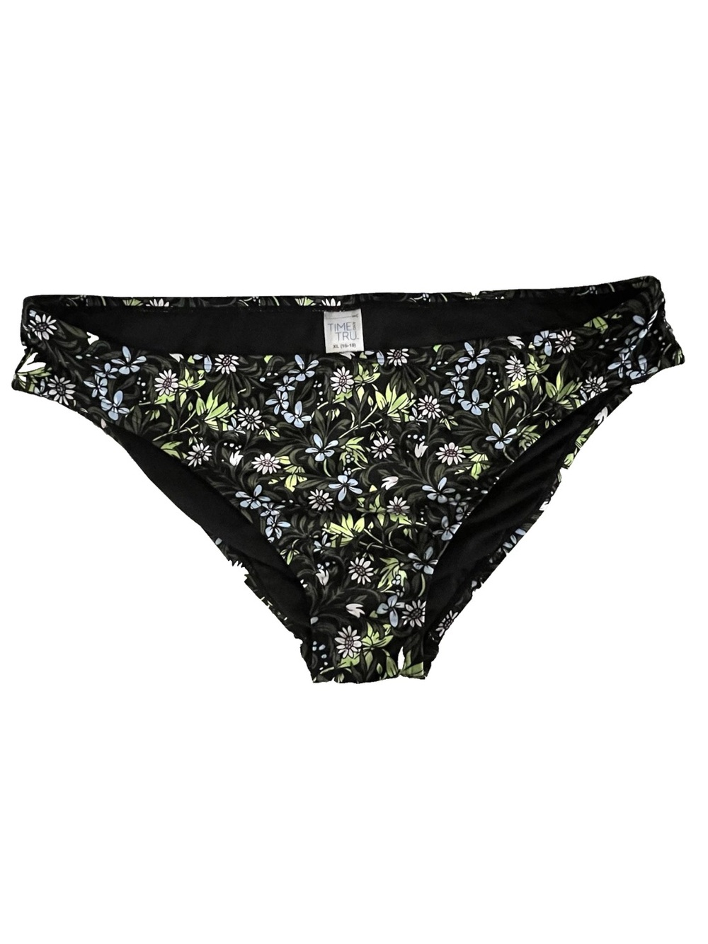 Time and Tru SIZE XL 16/18 Black Floral Print Bikini Bottom NEW NWOT